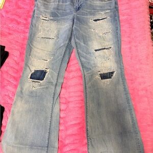 American Eagle Outfitters Light Blue Distressed Flare Jeans